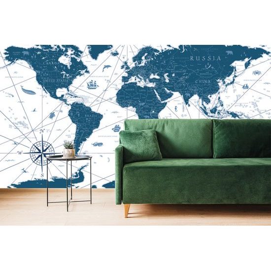 Tapeta mapa sveta s historickým nádychom v modrom prevedení