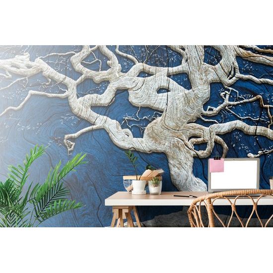 Samolepiaca tapeta abstraktný maľovaný strom s modrým detailom