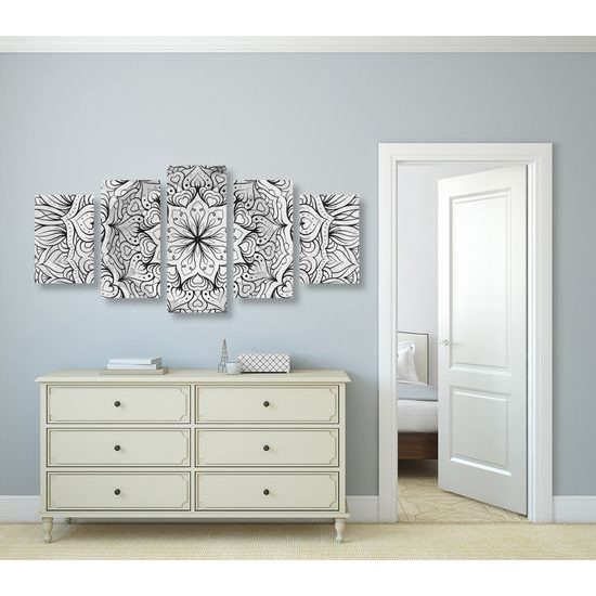 5-dielny obraz jemná abstrakcia kvetu v čiernobielom prevedení