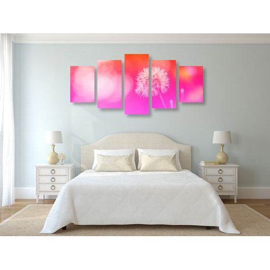 5-dielny obraz púpava v ružovo bielych farbách