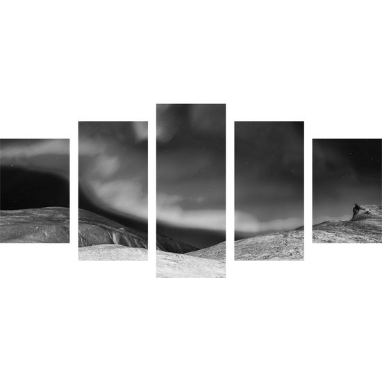 5-dielny obraz polárna žiara v čiernobielom prevedení