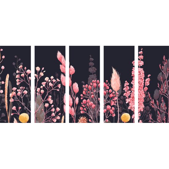 5-dielny obraz ružová rozmanitosť tráv