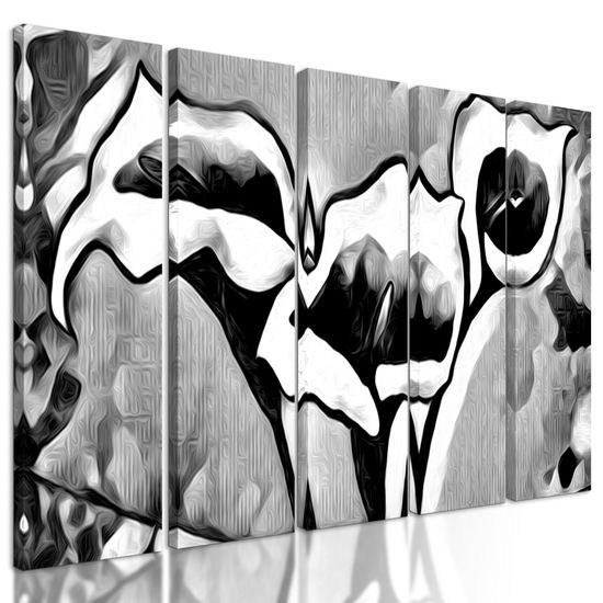 5-dielny obraz dychberúce etno kaly v čiernobielom prevedení