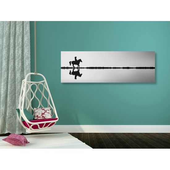 Obraz jazda za západom slnka v čiernobielom prevedení