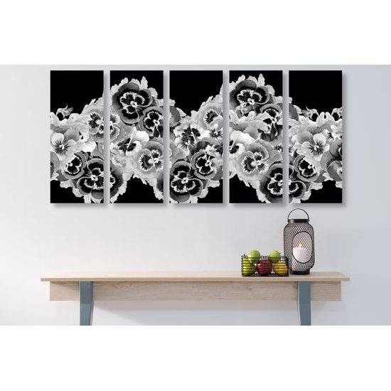 5-dielny obraz fialová orchidea v čiernobielom prevedení
