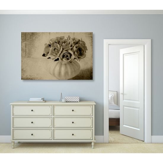 Obraz malé ružičky v sépiovom prevedení