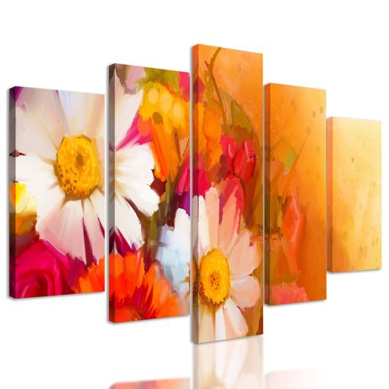 5-dielny obraz umelecká maľba pole plné nádherných kvetov