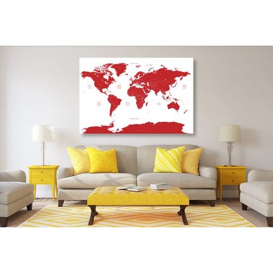 Obraz podrobná mapa sveta v červenej farbe