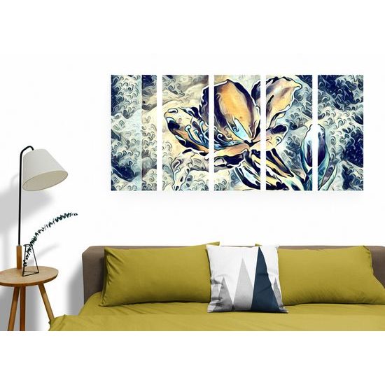 5-dielny obraz surrealistický kvet