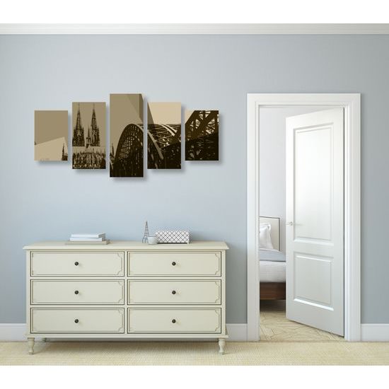 5-dielny obraz Kolínsky most v sépivom prevedení