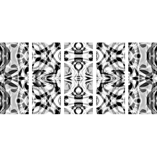 5-dielny obraz hypnotická abstrakcia v čiernobielom prevedení