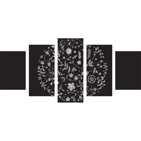 5-dielny obraz jemné kvety s folklórnym motívom