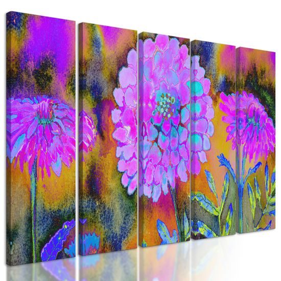 5-dielny obraz neobyčajné fialové kvetiny