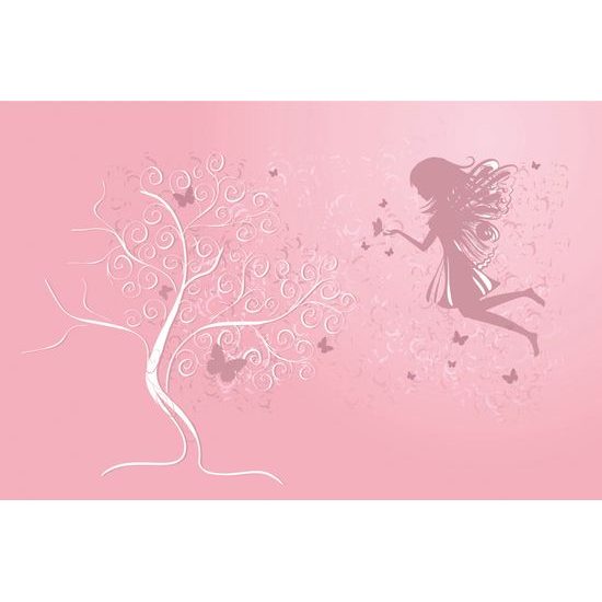 Samolepiaca tapeta čarovná víla na ružovom pozadí