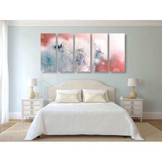 5-dielny obraz púpava s abstraktným pozadím