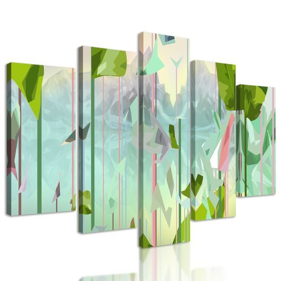 5-dielny obraz abstraktný svet listov