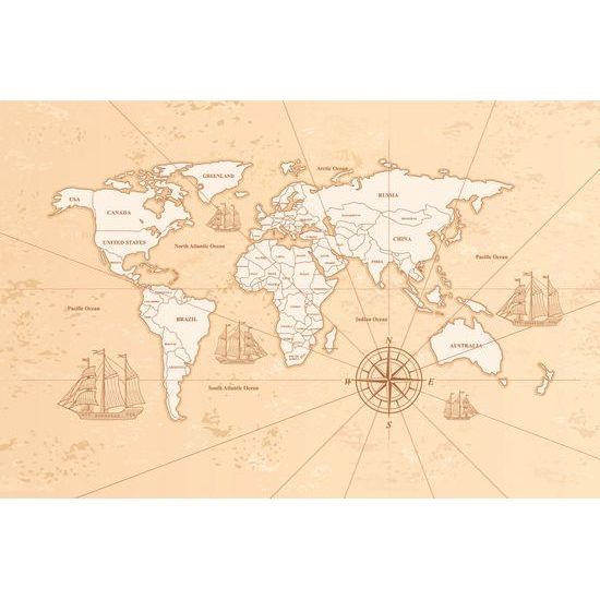 Tapeta béžová mapa sveta pre dobrodruhov