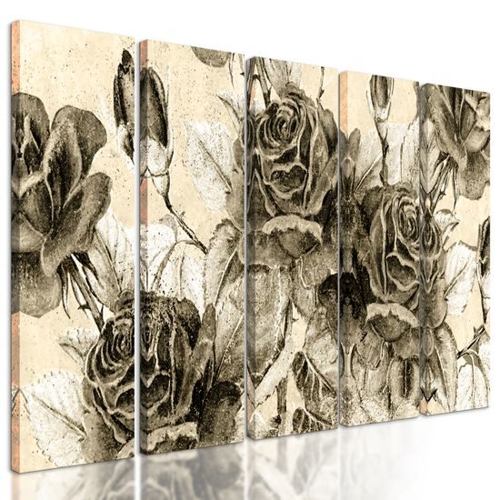 5-dielny obraz divé ruže v sépivom prevedení