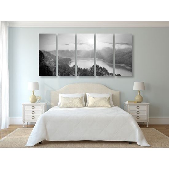 5-dielny obraz nádherný pohľad na letnú prírodu v čiernobielom prevedení