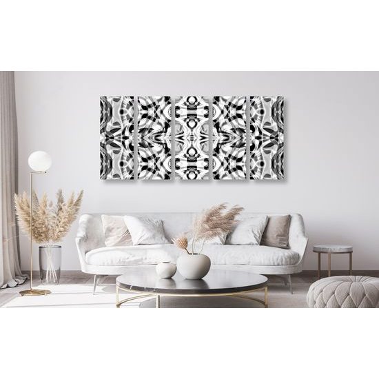 5-dielny obraz hypnotická abstrakcia v čiernobielom prevedení