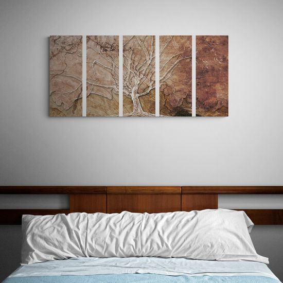 5-dielny obraz strom na drevenom pozadí