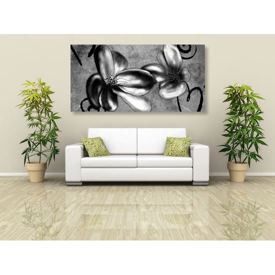 Obraz čiernobiele kvety vo vintage prevedení