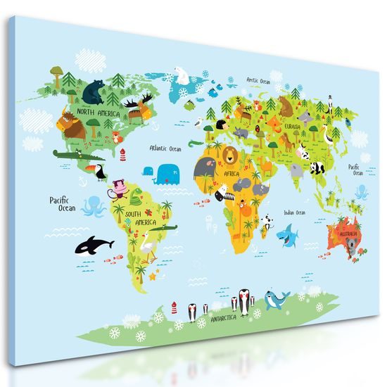 Obraz mapa sveta so zvieratkami