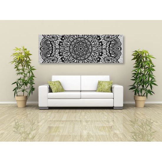 Obraz Mandala na telovom pozadí v čiernobielom prevedení