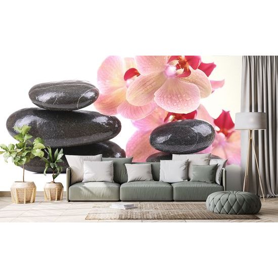 Samolepiaca fototapeta masážne kamene s orchideou