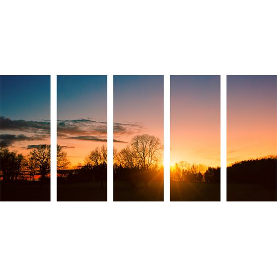 5-dielny obraz západ slnka nad malebnou krajinkou