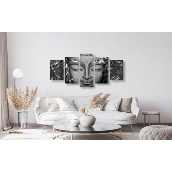 5-dielny obraz abstraktný Budha v čiernobielom prevedení