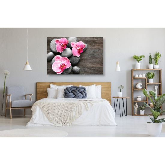 Obraz kvety orchidei na drevenom pozadí