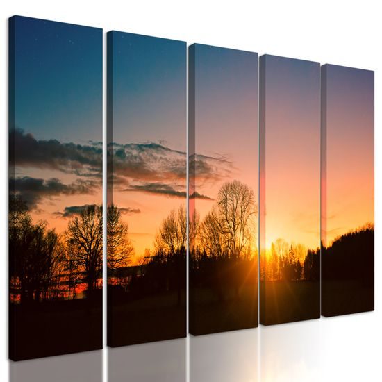5-dielny obraz západ slnka nad malebnou krajinkou