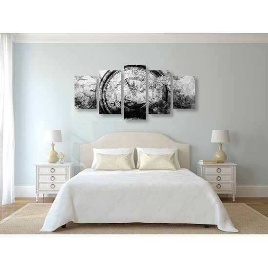 5-dielny obraz historické stopky v čiernobielom prevedení