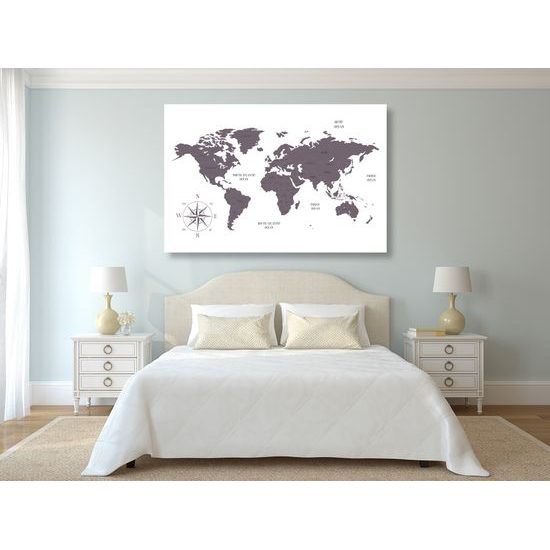Obraz na korku jednoduchá mapa sveta v hnedom prevedení