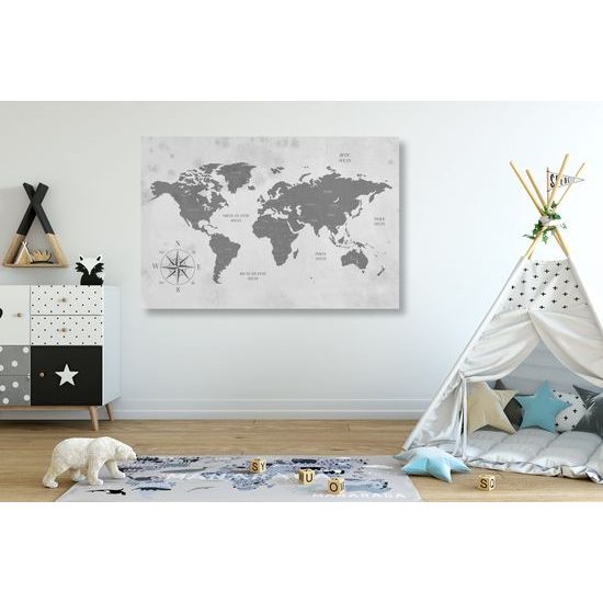 Obraz jednoduchá mapa sveta v čiernobielom prevedení