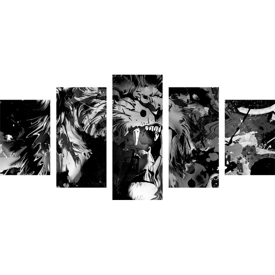 5-dielny obraz abstrakcia leva v čiernobielom prevedení