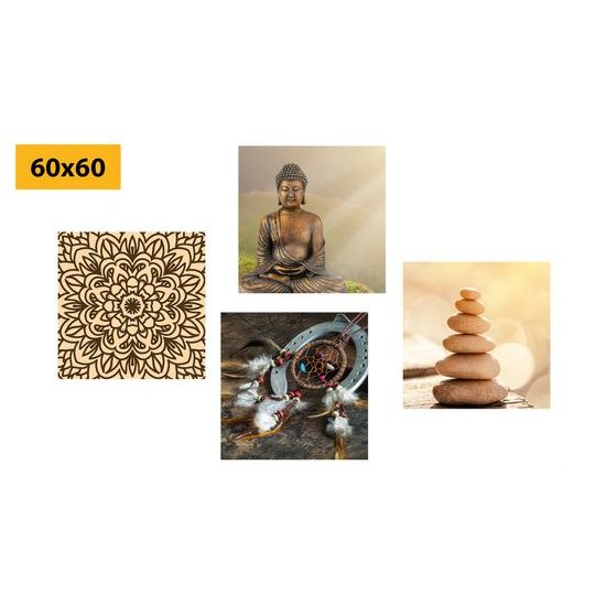 Set obrazov meditujúci Budha