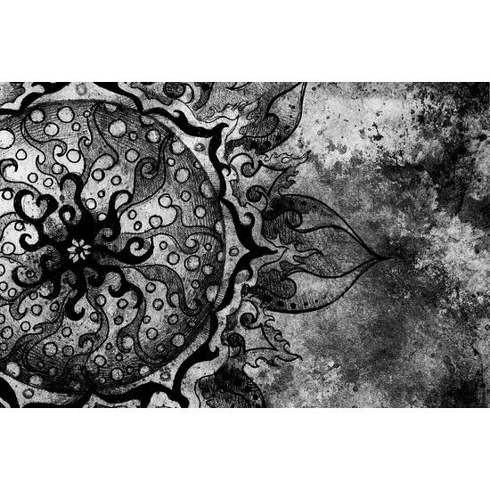 Okúzľujúca samolepiaca tapeta čiernobiela Mandala na abstraktnom pozadí