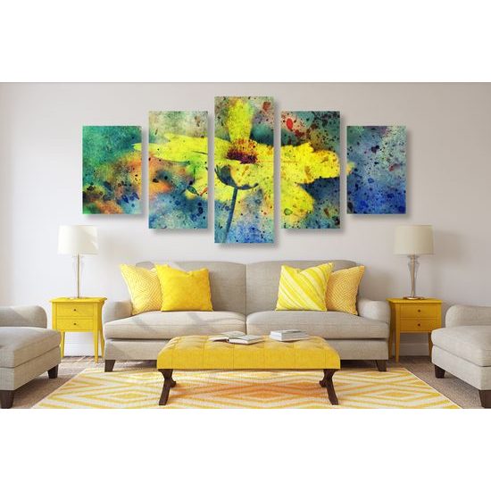 5-dielny obraz kvet v retro prevedení