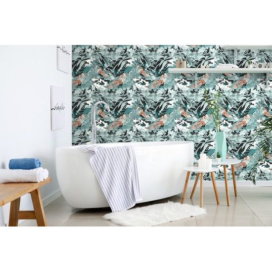 Samolepiaca tapeta tropický prales v modrom prevedení