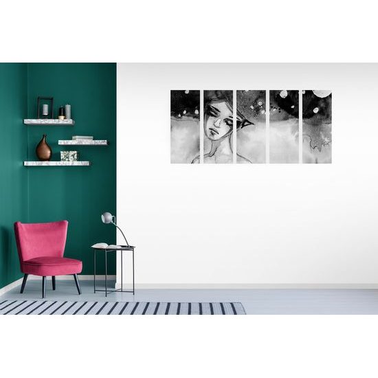 5-dielny obraz vesmírna víla v čiernobielom prevedení