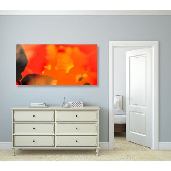 Obraz list lipy s nádherným ohnivým pozadím