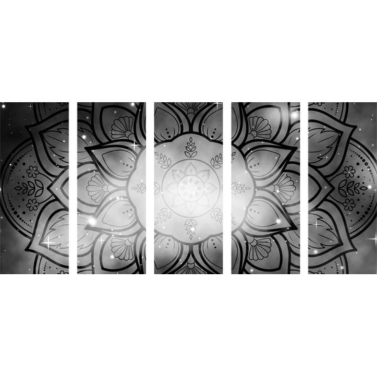 5-dielny obraz galaktická Mandala v čiernobielom prevedení