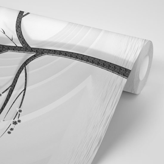 Samolepiaca tapeta čiernobiely strom s kvetmi na abstraktnom pozadí