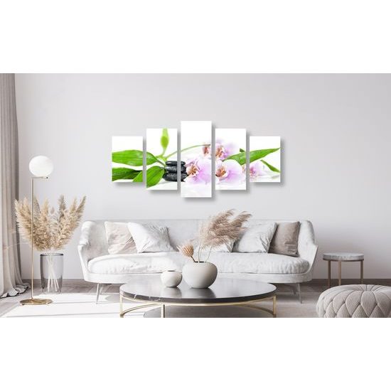 5-dielny obraz ukľudňujúce Zen zátišie s kvetmi orchidei