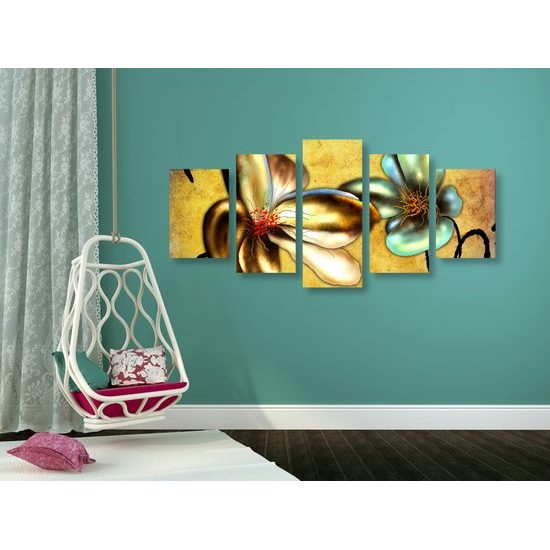 5-dielny obraz umelecké kvety vo vintage prevedení