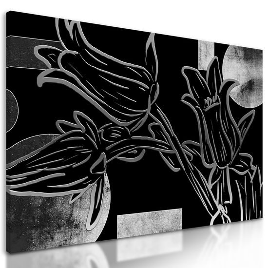 Obraz kvety v abstraktnom čiernobielom prevedení