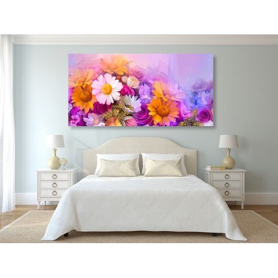 Obraz umelecká maľba pestrofarebných kvetov