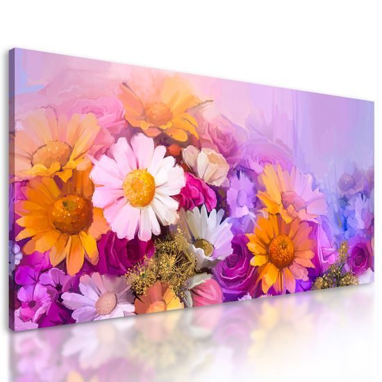 Obraz umelecká maľba pestrofarebných kvetov